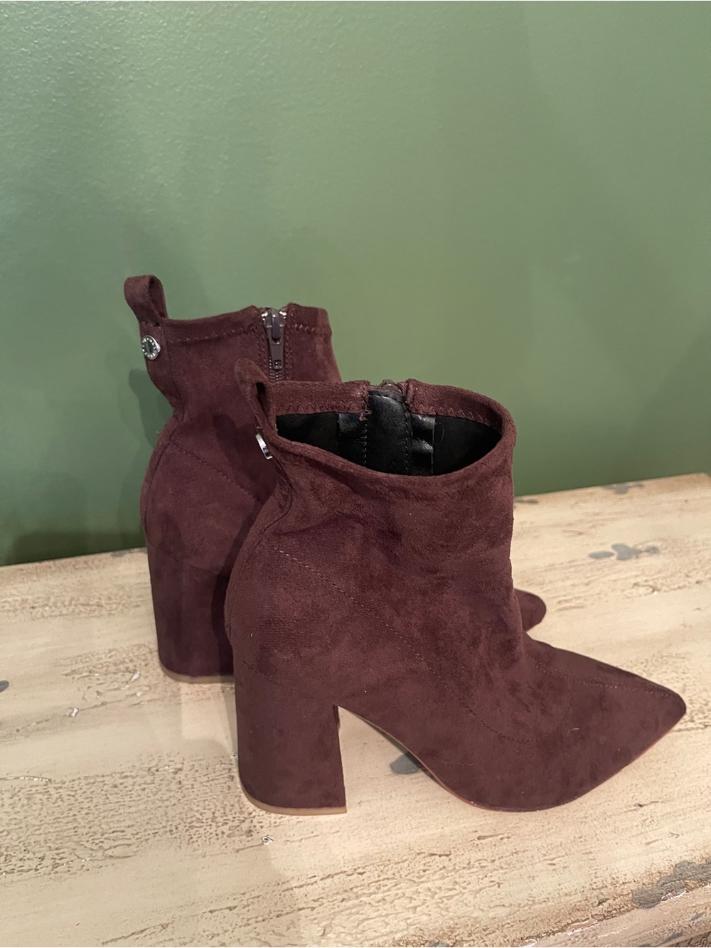 Steve Madden Suede Pointed Toe Ankle Booties in Brown